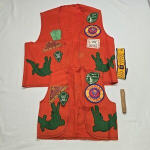 Vintage Indian Guide Father & Son Vests Headband YMCA Y-Indian Patches 70's